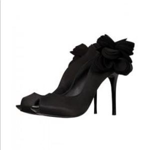 Karen Millen Black Satin Petal Peep Toe Heels 40